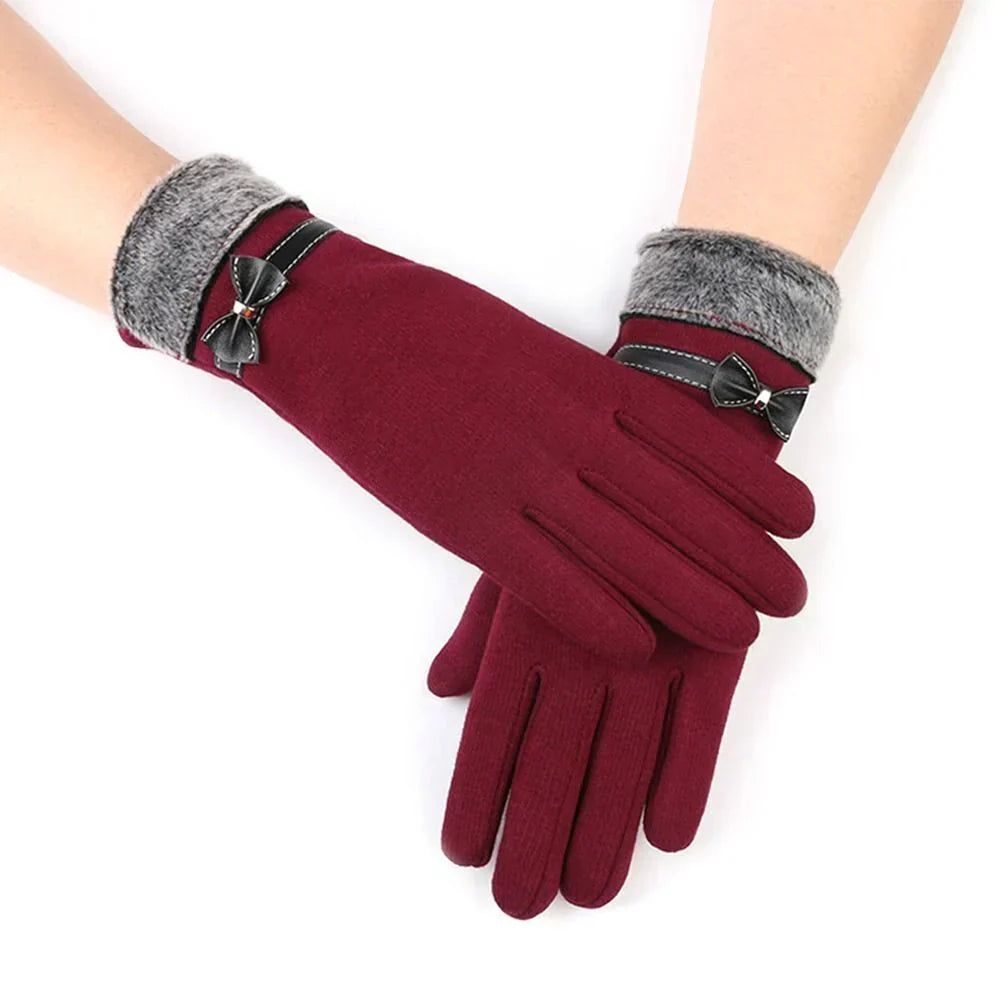 Erika Schwarz Touchscreen-Handschuhe mit Kunstfell-Besatz für Damen | Warme Winterhandschuhe Casual - Einheitsgrösse