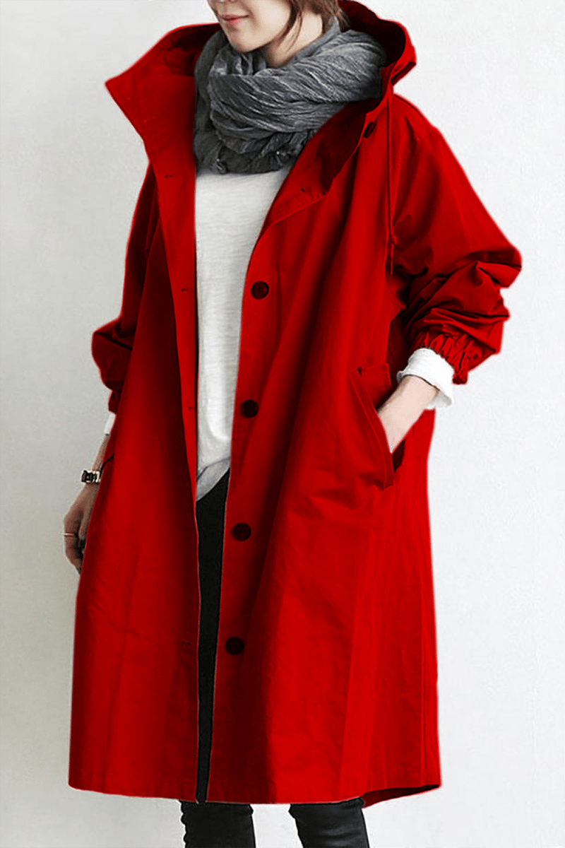 Änne Türkis Mittellange Kapuzenjacke mit Knopfleiste für Damen | Locker Casual Übergangszeit - S/M/L/XL/2XL/3XL/4XL