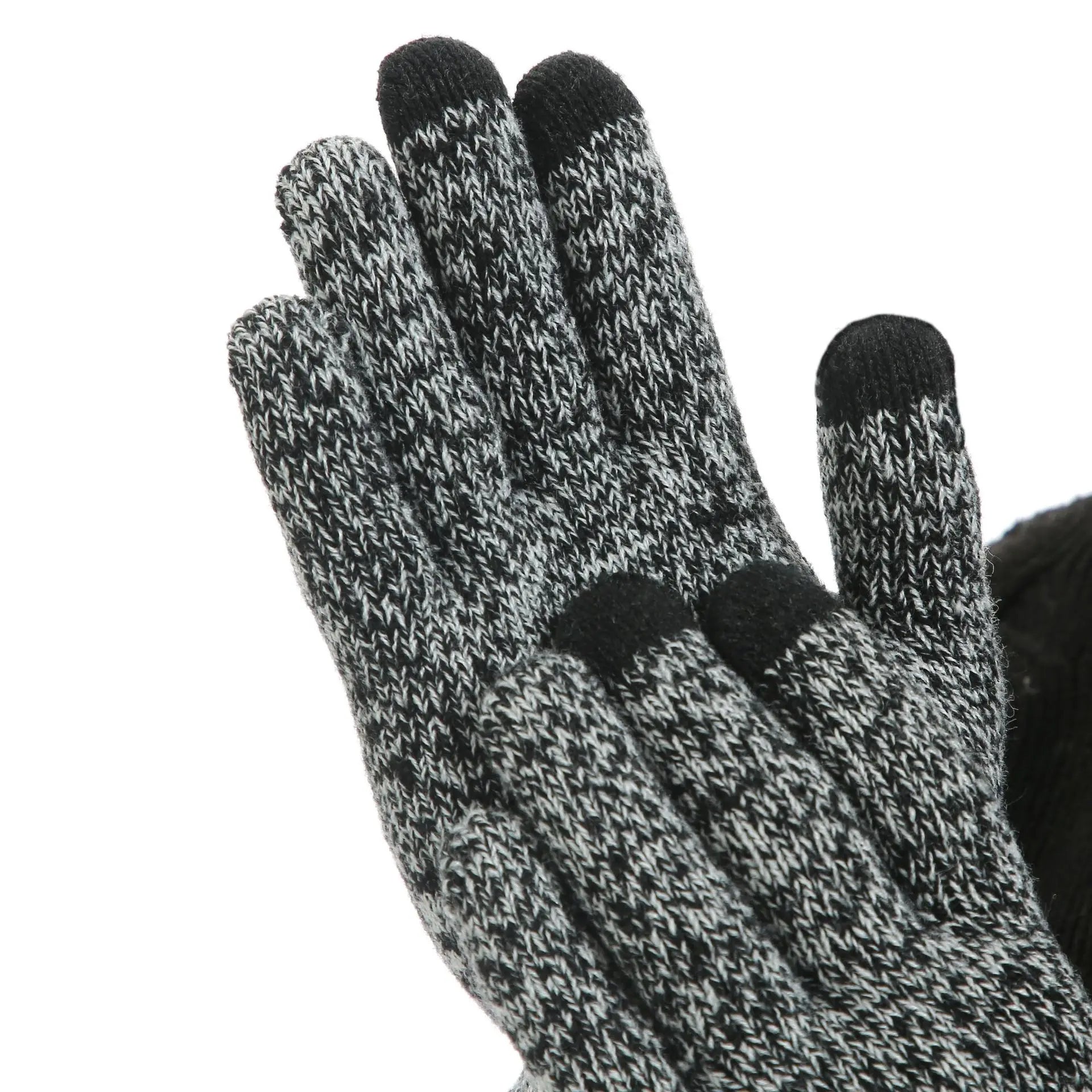 Heinz Grau Strickset Mütze Schal Handschuhe für Herren | Winter Dreiteiler Grobstrick Casual - Einheitsgrösse