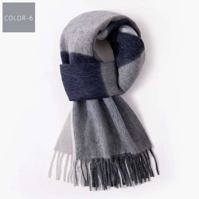 Ernst Blau Karierter Winter-Schal mit Fransen für Damen und Herren | Karomuster Warm Casual - 180 x 30 cm