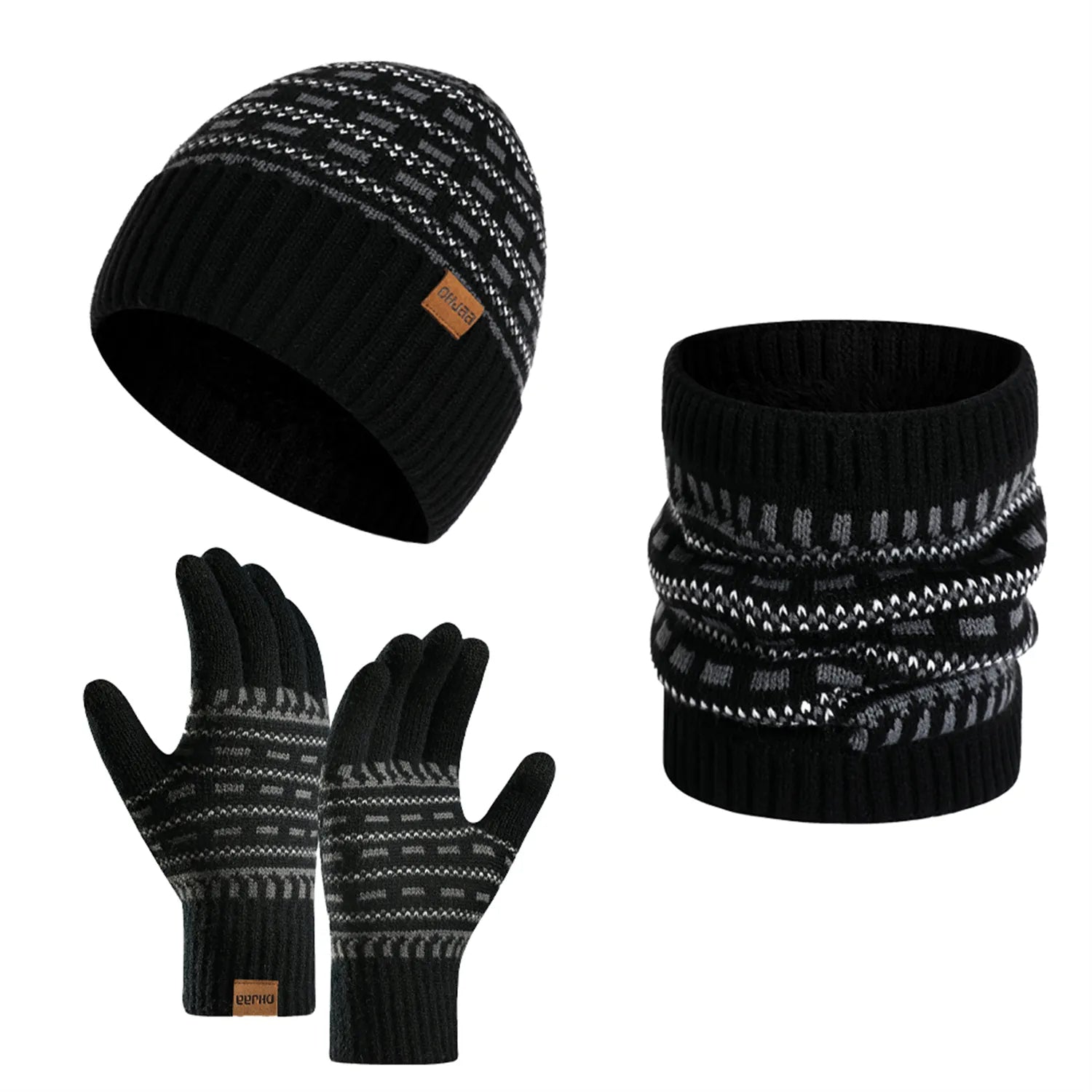 Theo Hellgrau Gefüttertes Strick-Winterset Mütze Schal Handschuhe für Herren | Winter Outdoor Casual - Einheitsgrösse
