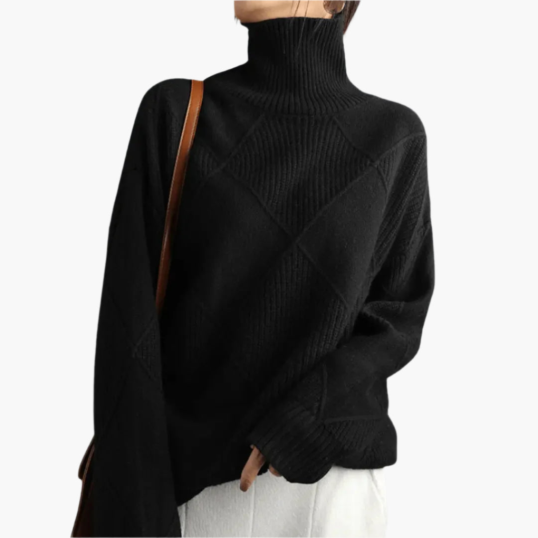 Anita Gelb Oversized Rollkragenpullover mit Rautenmuster für Damen | Casual Büro Herbst - S/M/L/XL/2XL