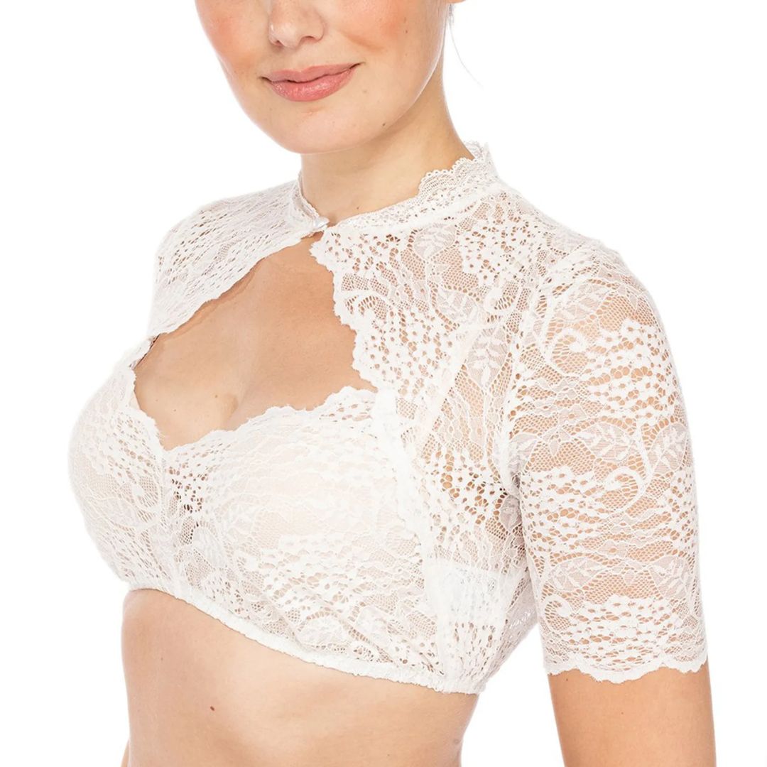 Vreni Weiss Spitzen-Dirndlbluse für Damen | Trachtenbluse Oktoberfest Kurzarm - S/M/L/XL/2XL/3XL/4XL/5XL