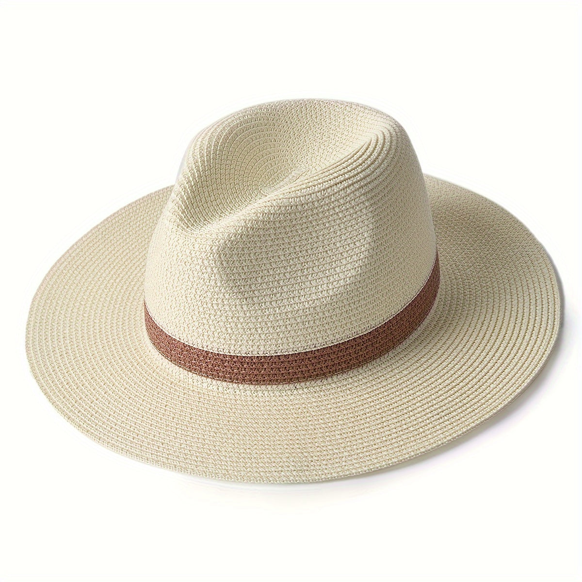 Vreni Khaki Breiter Krempe Stroh Sonnenhut Unisex | Sommer Strand Urlaub Casual - M/L