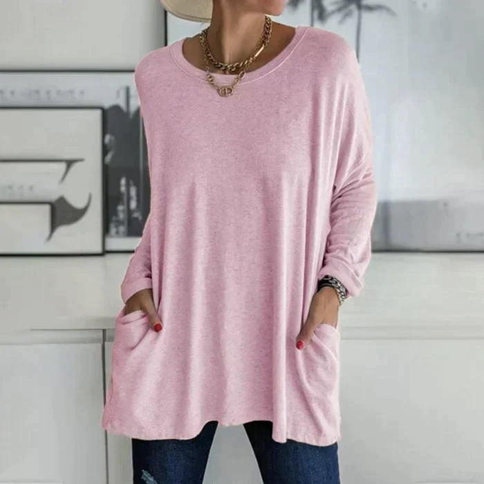 Regula Dunkelgrau Oversized Longline Tunika mit Langarm für Damen | Casual Alltag mit Taschen - S/M/L/XL/2XL/3XL/4XL/5XL