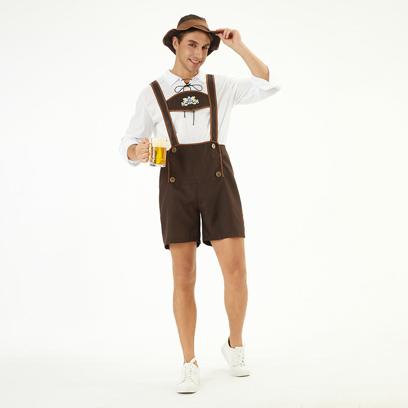 Hugo Dunkelbraun Traditionelle Oktoberfest Trachtenhose für Herren | Trachten Latzhose mit Latz und Stickerei - M/L/XL/2XL/3XL