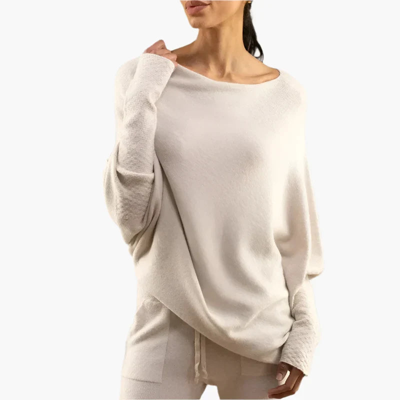 Lisbeth Beige Oversized Pullover mit Schulterfreiem Ausschnitt für Damen | Casual Freizeit Stil - S/M/L/XL/2XL