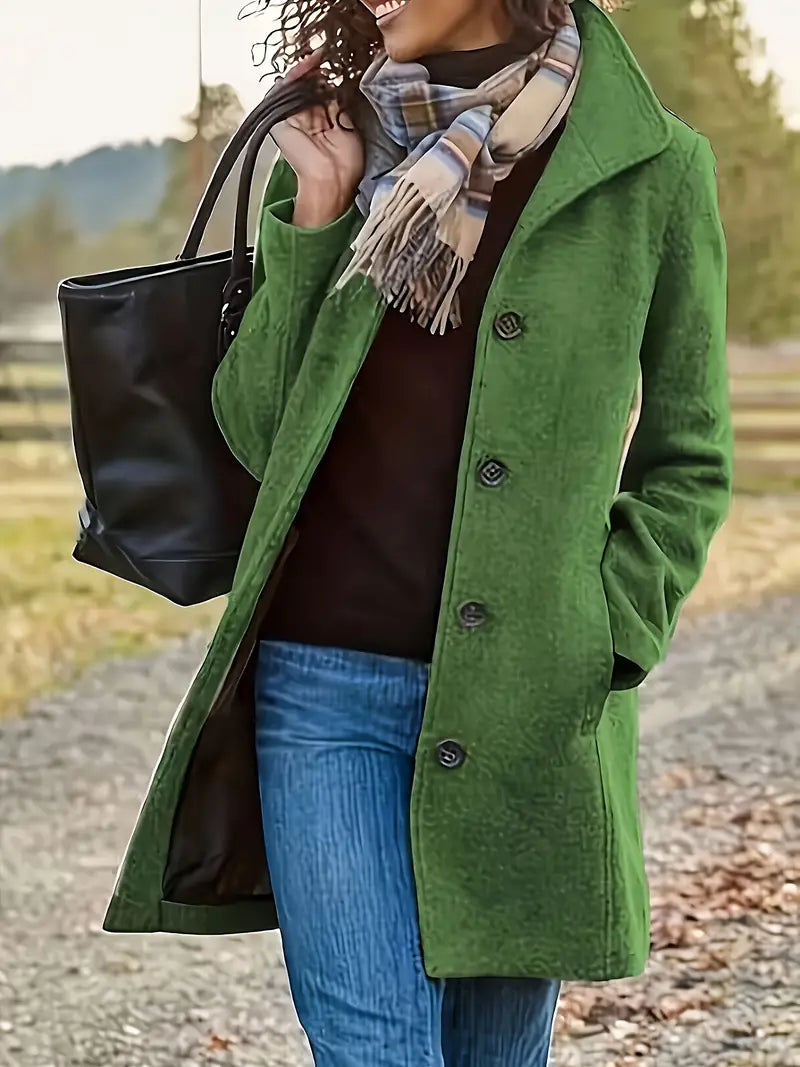 Renate Schwarz Taillierter Einreihiger Mantel für Damen | Eleganter Einknopfverschluss Herbst Casual - S/M/L/XL/2XL