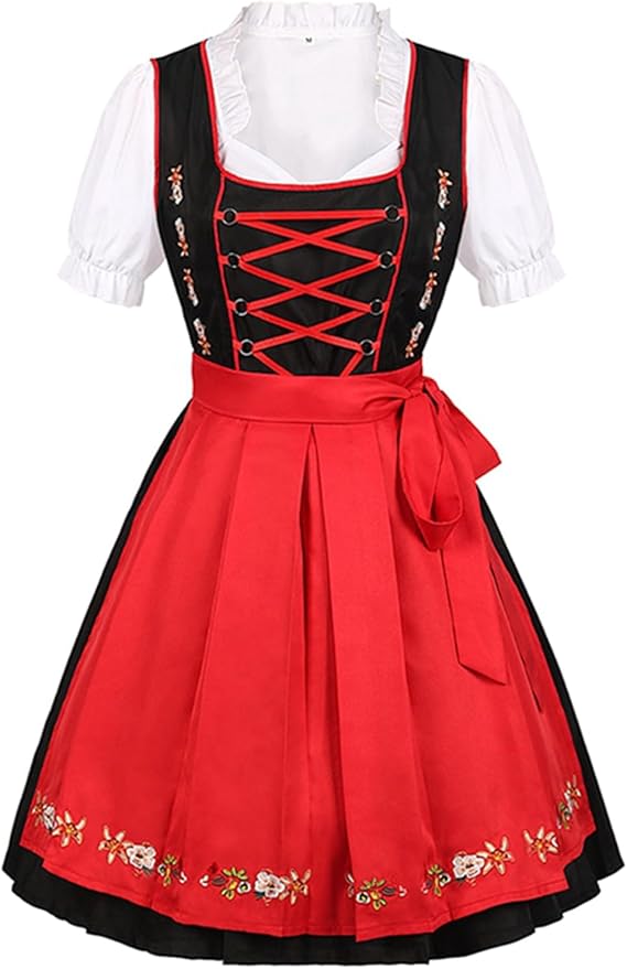 Ingrid Schwarz-Rot Traditionelles Dirndl mit Schürze für Damen | Oktoberfest Trachtenkleid - XS/S/M/L/XL/2XL/3XL/4XL/5XL