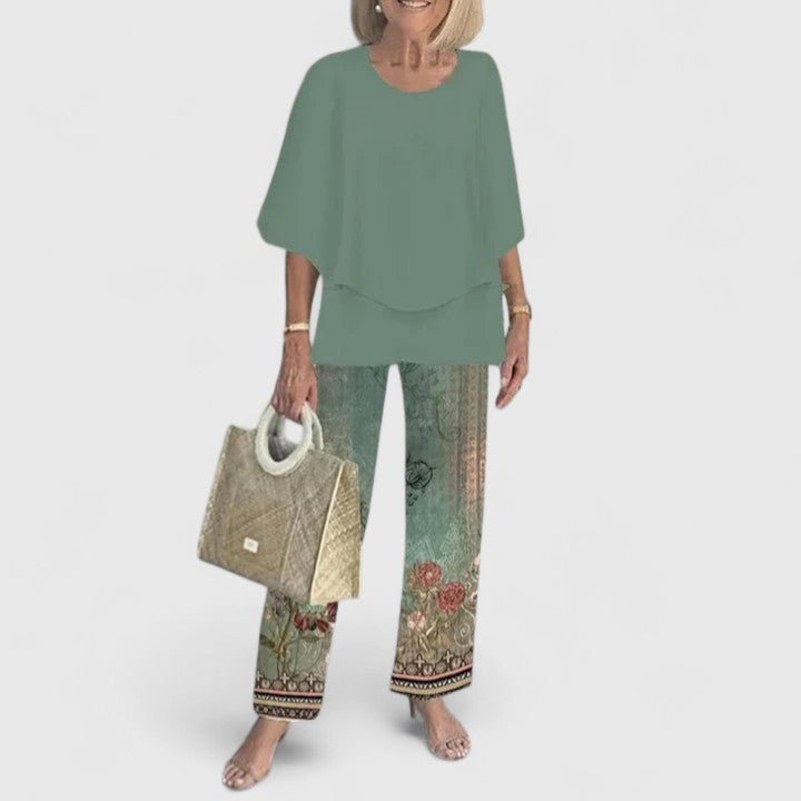Anita Zweiteiler Layered-Bluse und Printerhose für Damen | Leichter fliessender Komfort - XS-3XL