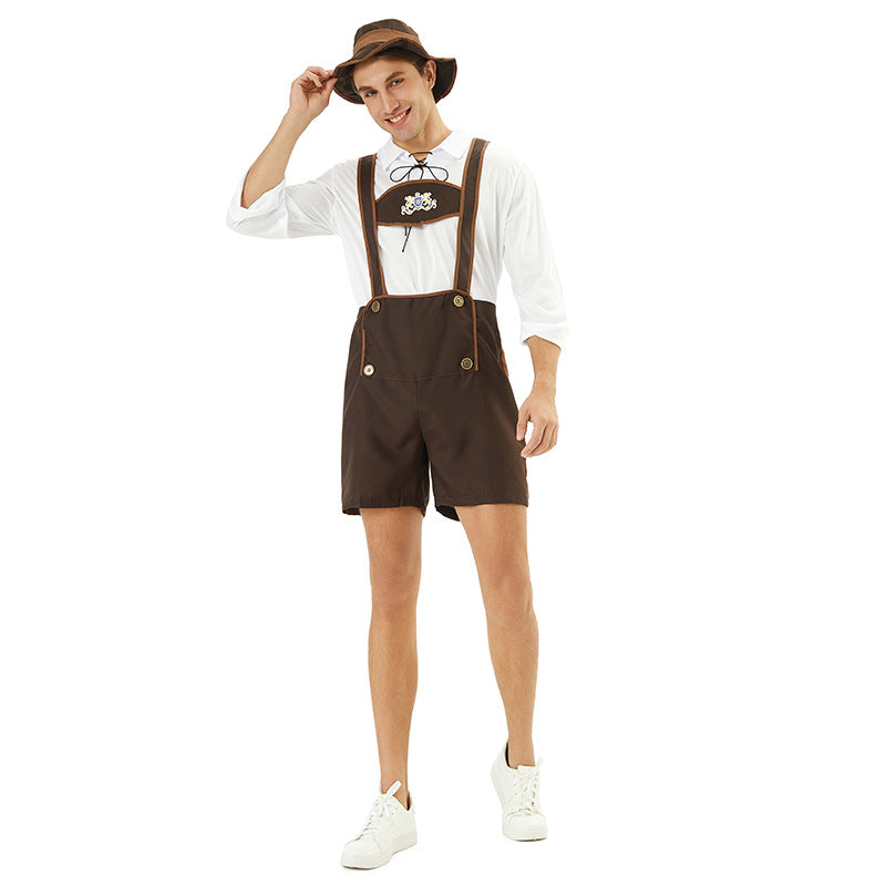 Hugo Dunkelbraun Traditionelle Oktoberfest Trachtenhose für Herren | Trachten Latzhose mit Latz und Stickerei - M/L/XL/2XL/3XL