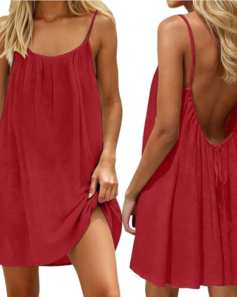 Claudia Grau Trägerkleid für Damen mit offenem Rücken | Leicht Luftig | Sommer Strandkleid - XS/S/M/L/XL/2XL/3XL