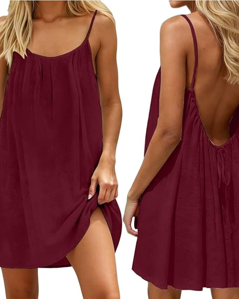 Claudia Grau Trägerkleid für Damen mit offenem Rücken | Leicht Luftig | Sommer Strandkleid - XS/S/M/L/XL/2XL/3XL