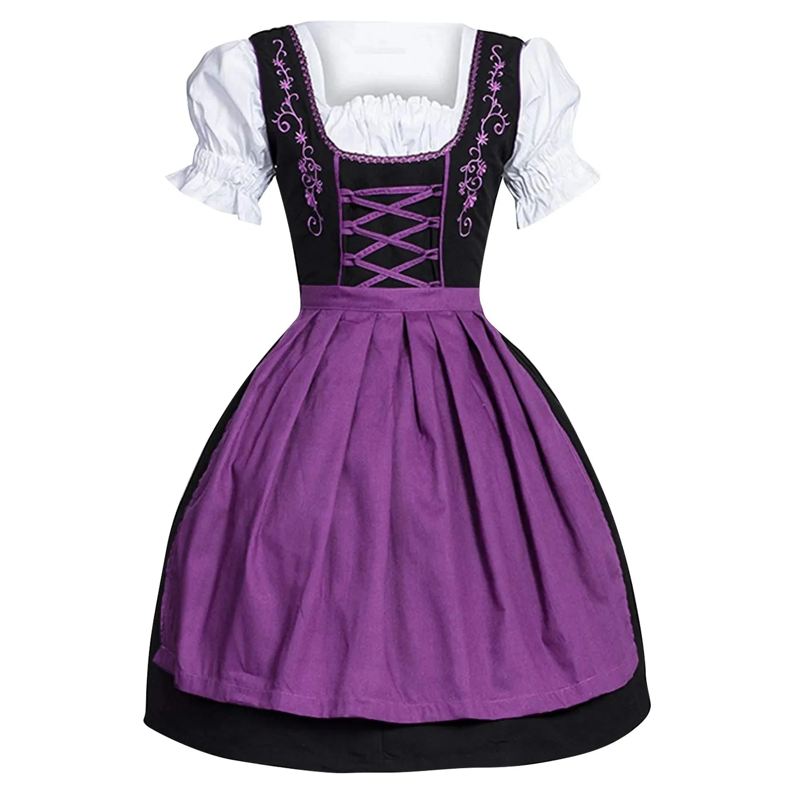 Vreni Blau Besticktes Dirndl-Kleid mit Schürze für Damen | Oktoberfest Volksfest Festlich - M/L/XL/2XL/3XL/4XL/5XL