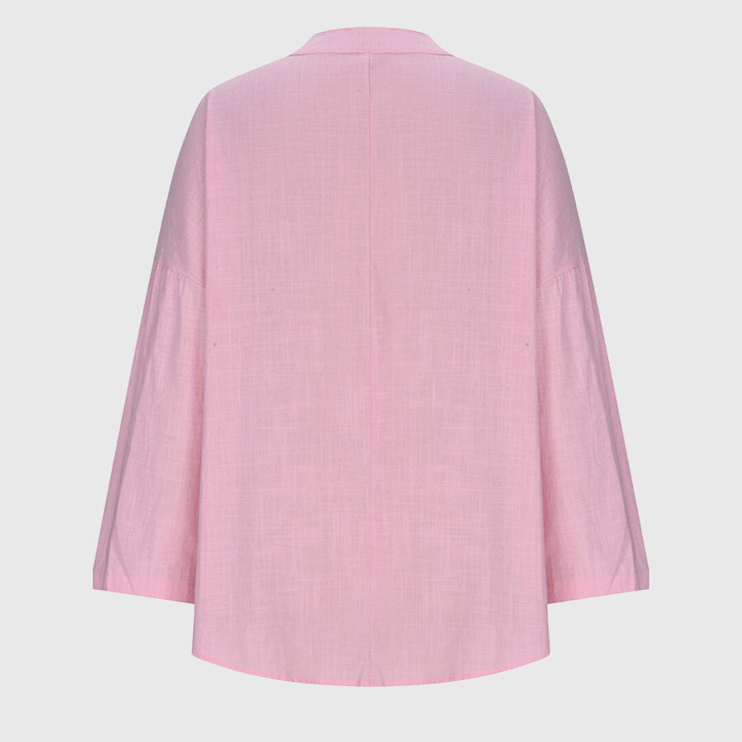 Ruth Hellblau Leinen-Look V-Ausschnitt Bluse für Damen | Lockere Fliessende Passform | Strand und Alltag - S-5XL