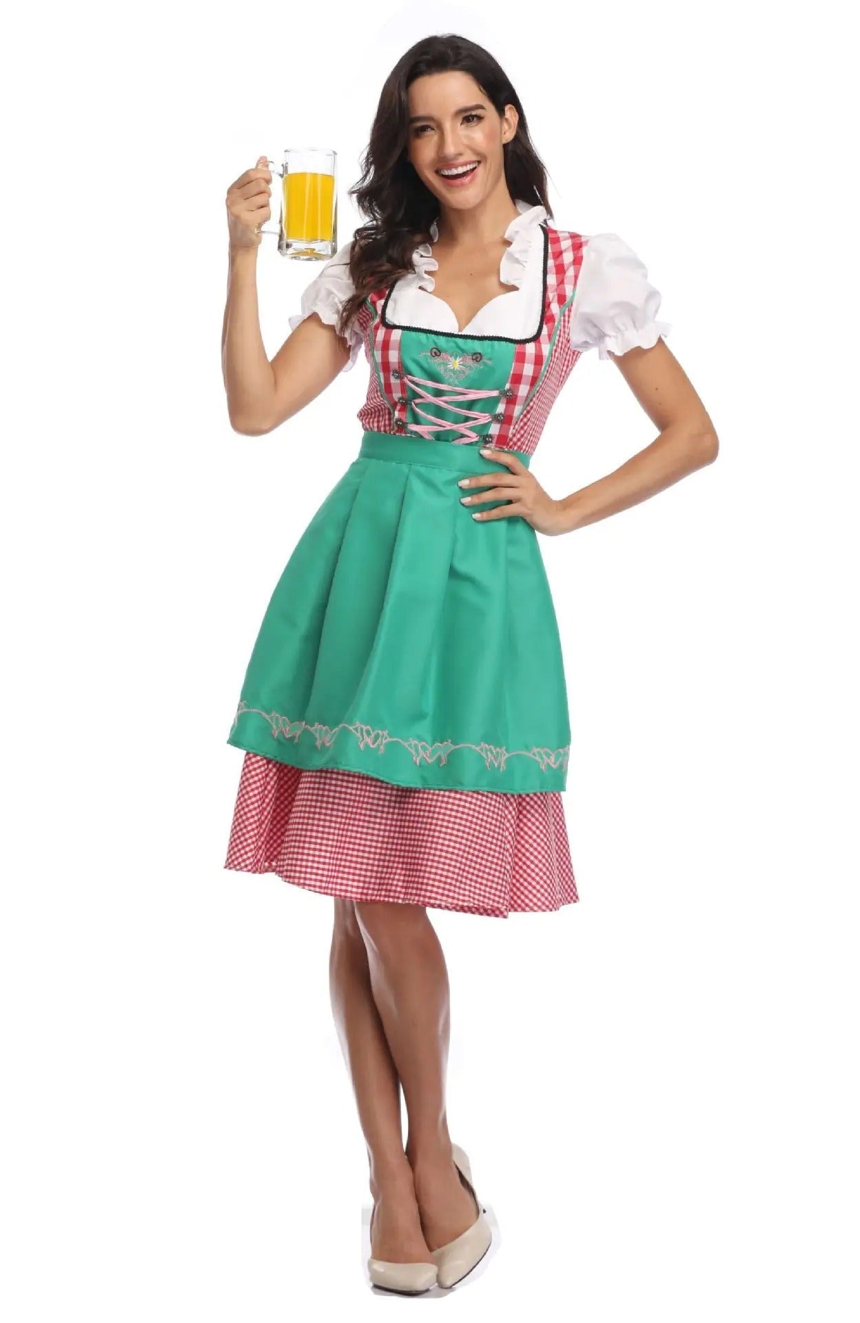 Klara Hellblau Trachten-Dirndl mit Schürze für Damen | Oktoberfest Festkleid mit Schnürung - S/M/L/XL/2XL/3XL