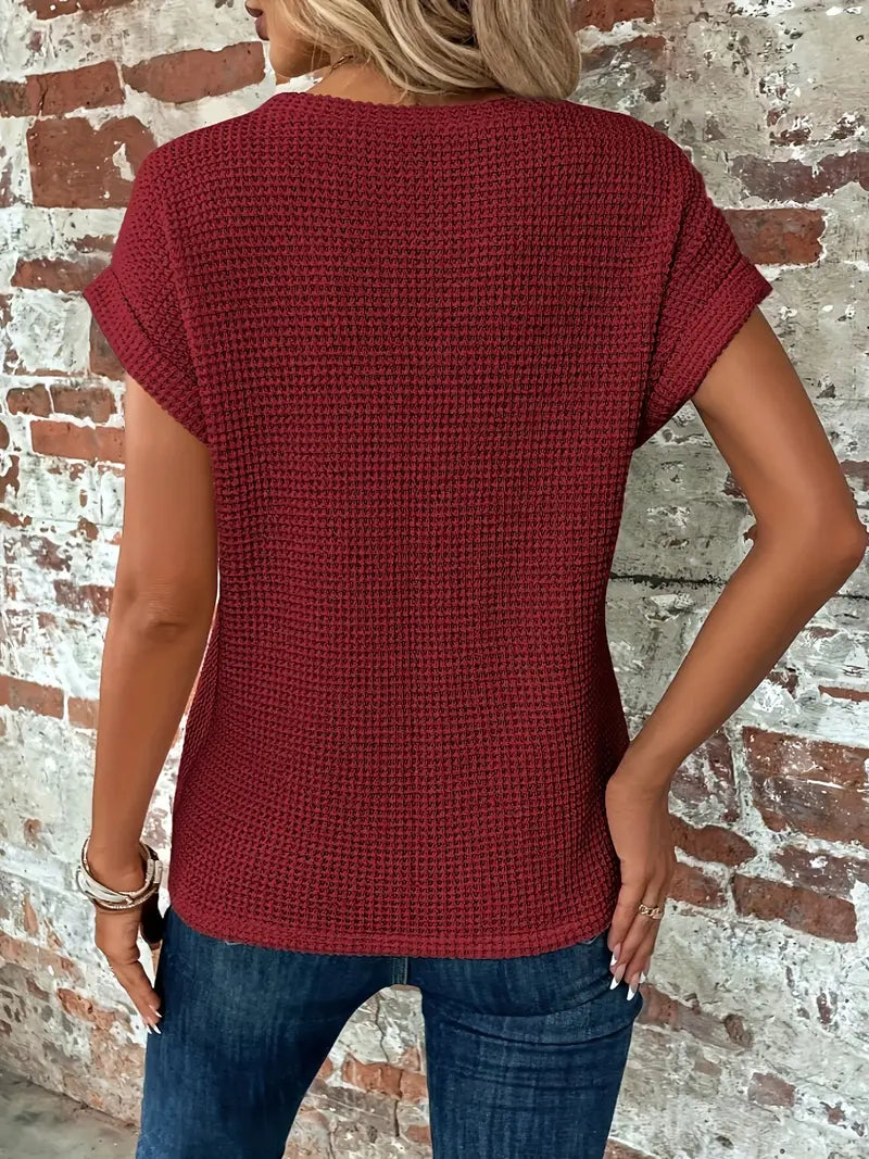 Monika Blau Waffelstrick-Top mit Twist-Saum für Damen | Lässig Eleganter Stil - XS-2XL
