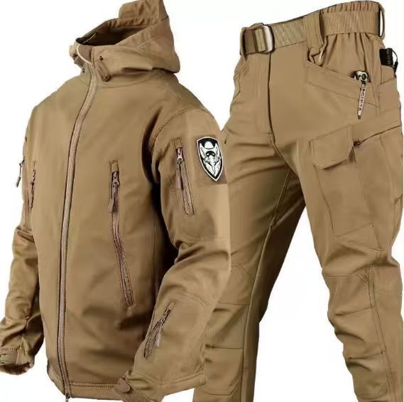 Roland Schwarz Technischer Wasserabweisender Outdoor-Zweiteiler mit Kapuze für Herren | Cargo Stil Freizeit - S/M/L/XL/2XL/3XL/4XL