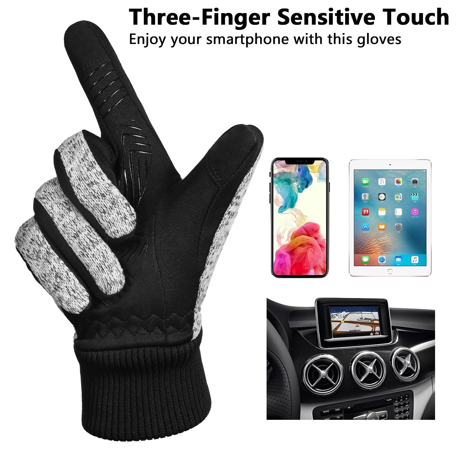 Werner Hellgrau Isolierte Touchscreen Winterhandschuhe für Herren | 3M Thinsulate Rutschfest Radfahren - S/M/L/XL/2XL