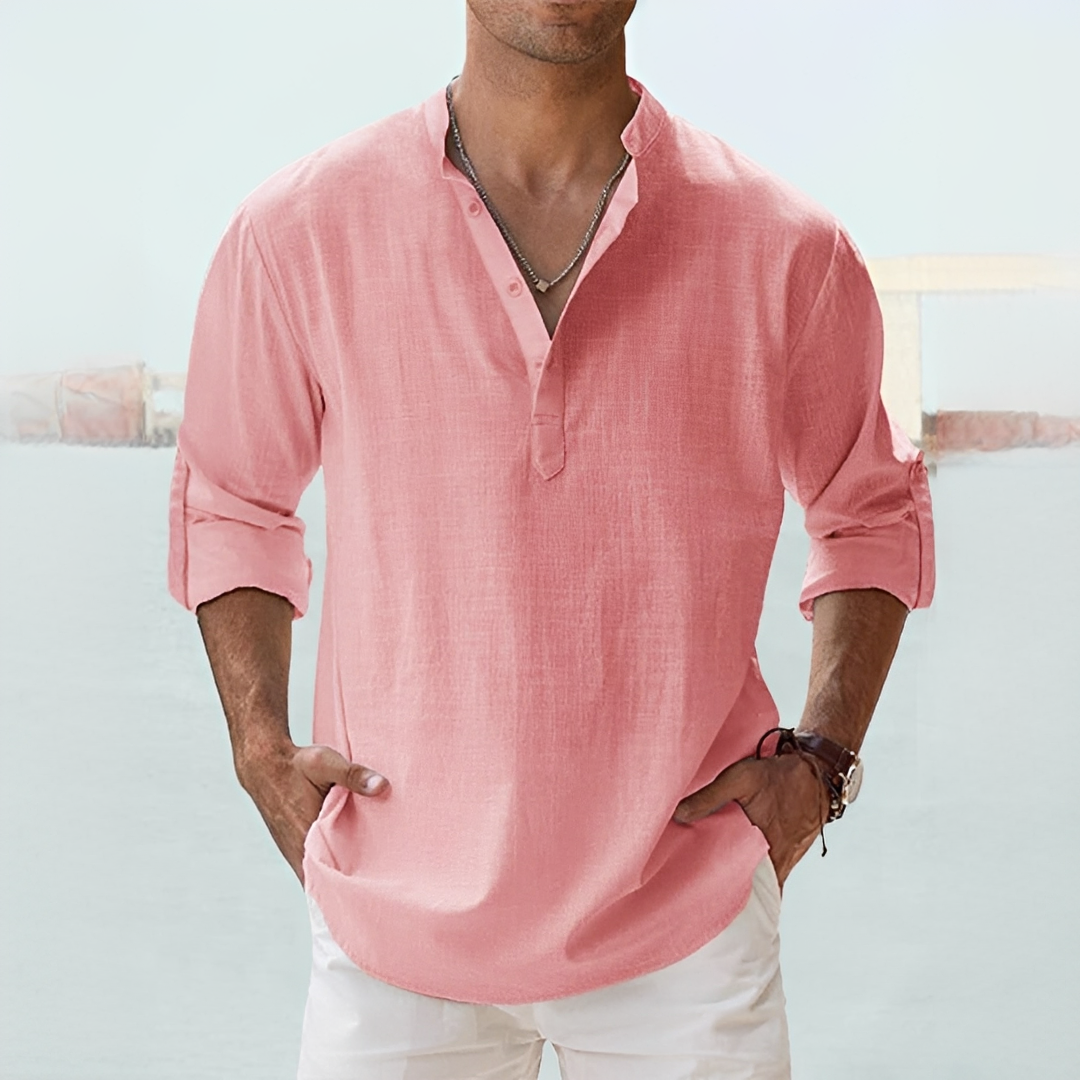 Kurt Beige Linen-Look Henley Sommerhemd for Men | Leichter Entspannter Stil | Urlaub und Alltag - S/M/L/XL/2XL/3XL/4XL