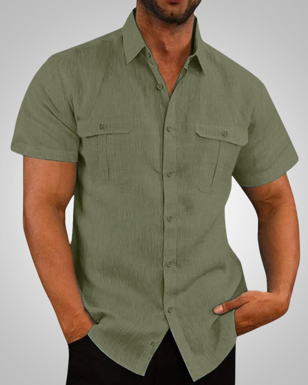Beat Hellblau Leinenoptik Kurzarm-Hemd mit Brusttaschen für Herren | Casual Relaxed Fit - M/L/XL/2XL/3XL/4XL/5XL