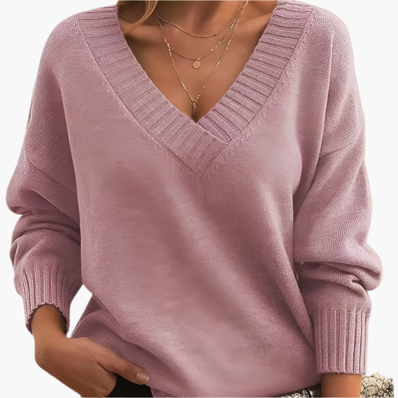 Waltraud Grau Strickpullover mit V-Ausschnitt für Damen | Langarm Winter Casual Büro - S/M/L/XL/2XL