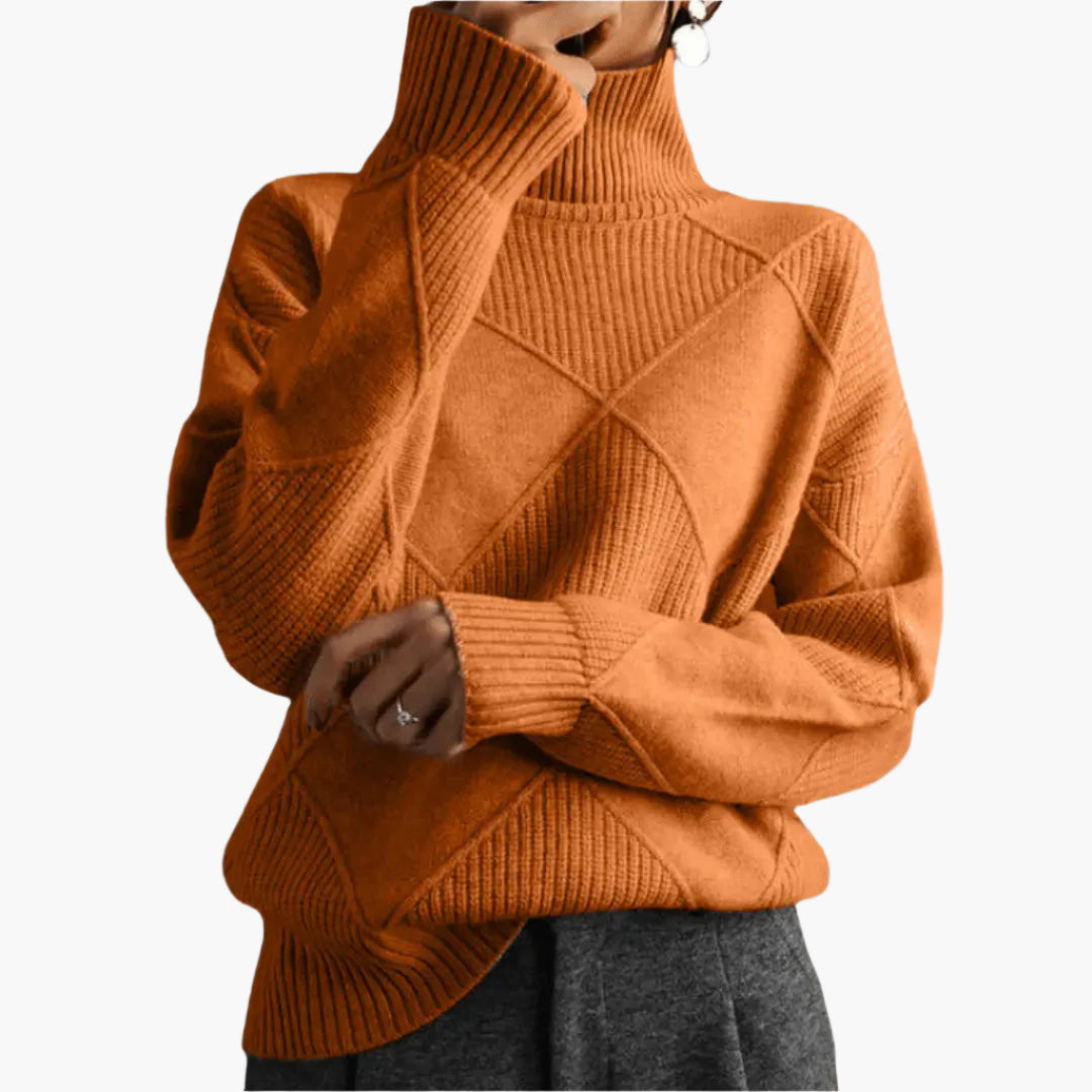 Anita Gelb Oversized Rollkragenpullover mit Rautenmuster für Damen | Casual Büro Herbst - S/M/L/XL/2XL