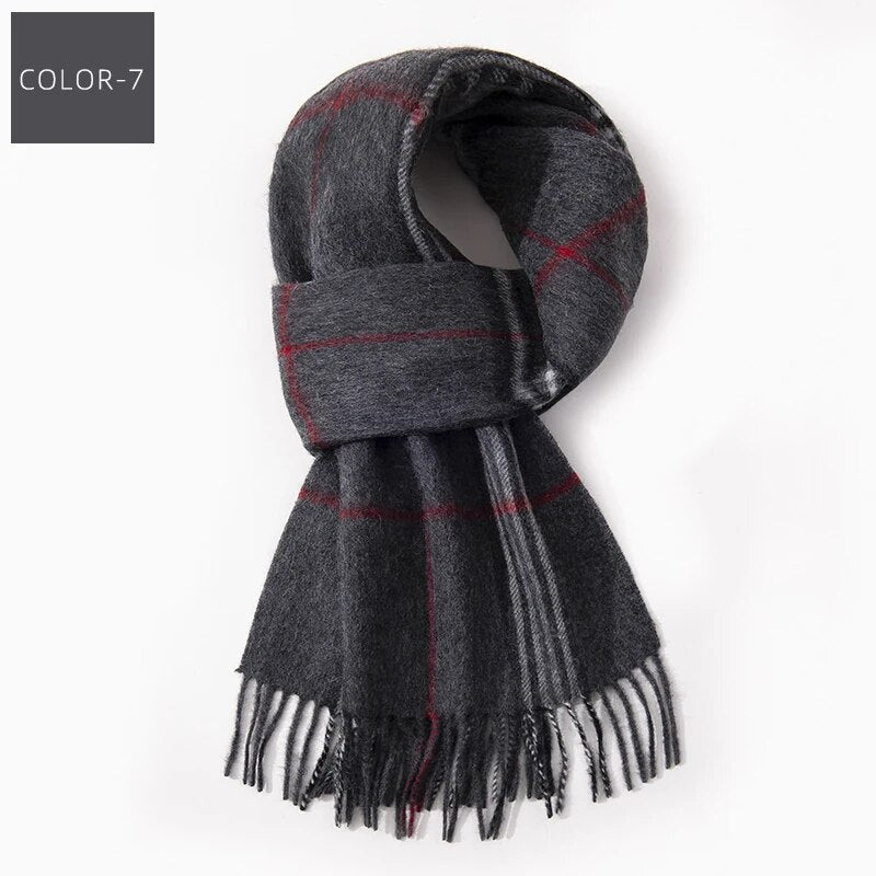 Ernst Blau Karierter Winter-Schal mit Fransen für Damen und Herren | Karomuster Warm Casual - 180 x 30 cm