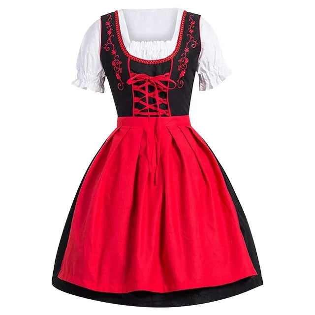 Vreni Blau Besticktes Dirndl-Kleid mit Schürze für Damen | Oktoberfest Volksfest Festlich - M/L/XL/2XL/3XL/4XL/5XL