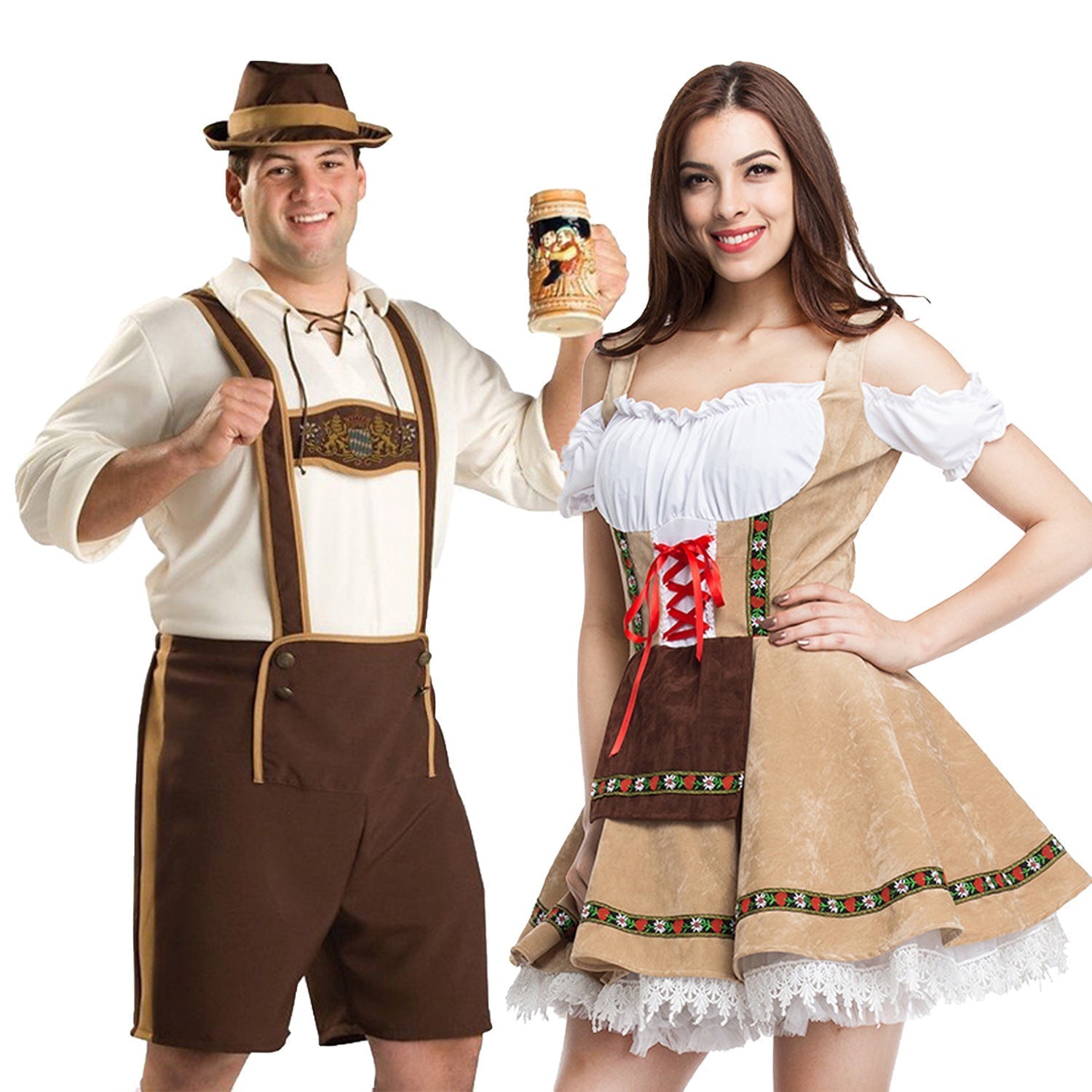 Karl Braun Trachten-Kostüm mit Hosenträgern für Herren | Oktoberfest Kniehose und Hemd Set - M/L/XL/2XL/3XL
