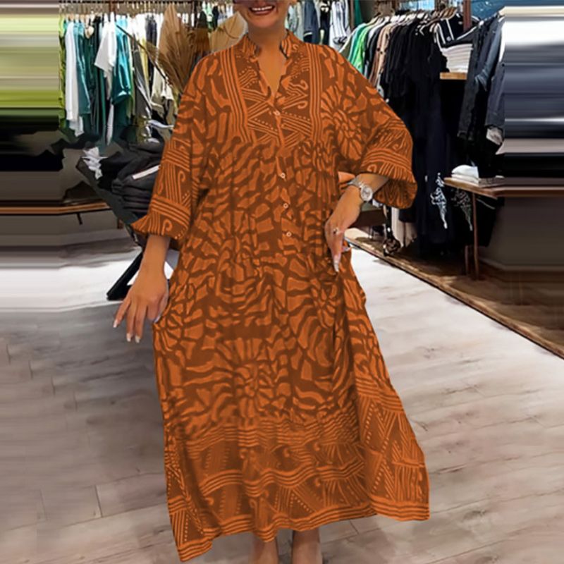 Monika Rosa Grafik-Print Maxikleid für Damen | Fliessende Weite Passform | Alltag & Urlaub - S-3XL
