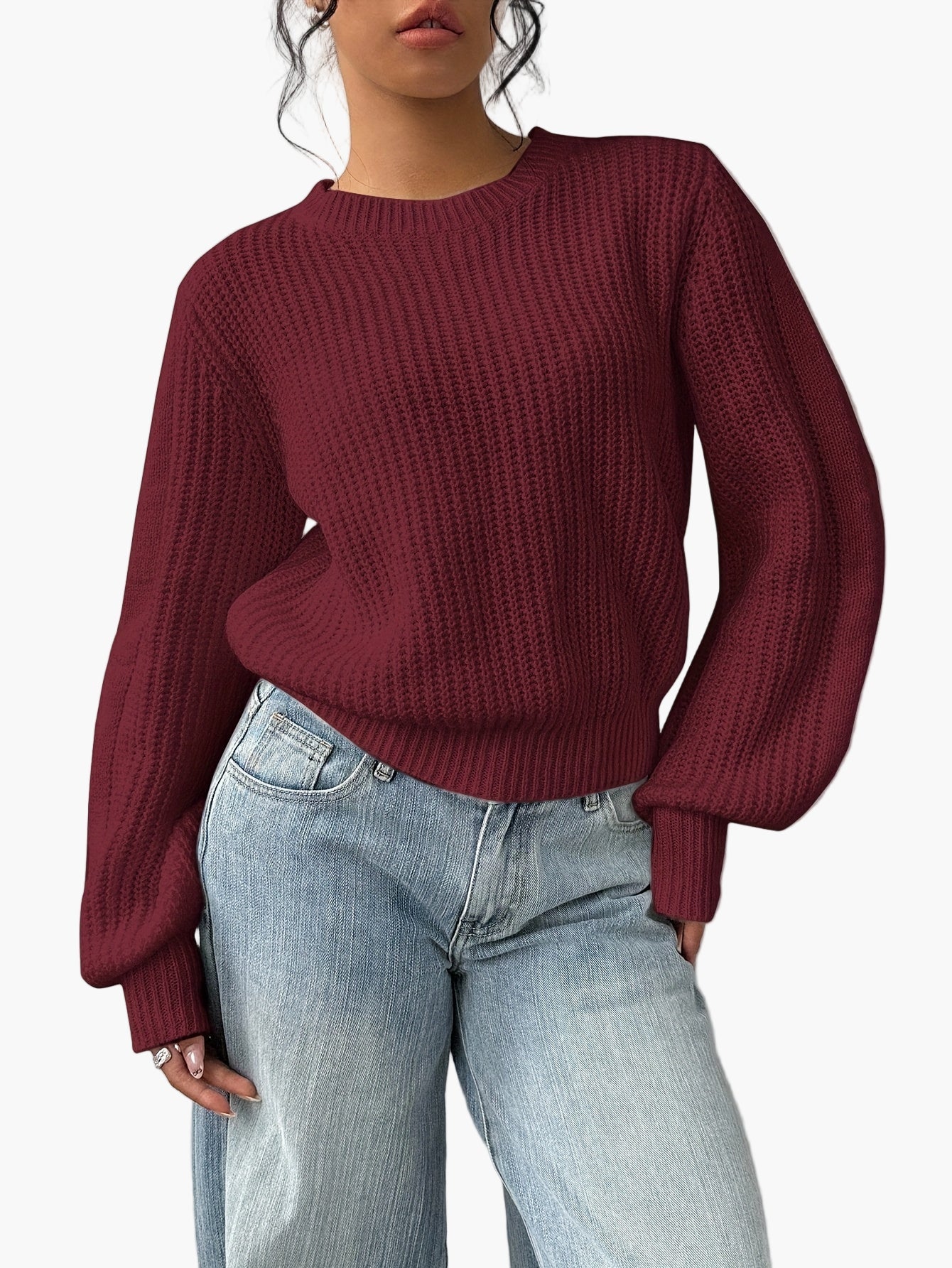 Susanne Pfirsich Grobstrick Oversized Pullover für Damen | Rundhals Casual Alltag - XS/S/M/L/XL