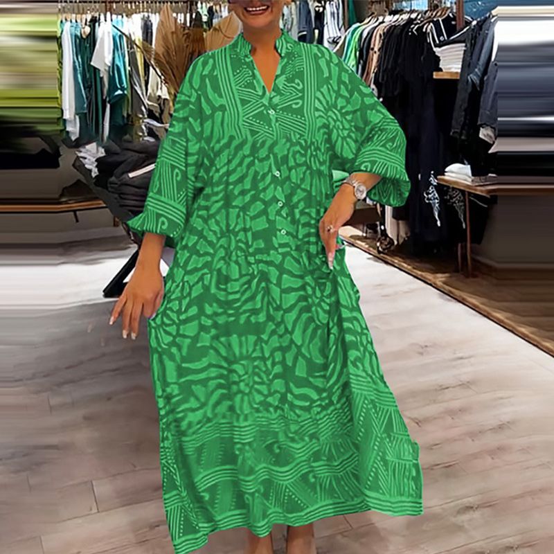 Monika Rosa Grafik-Print Maxikleid für Damen | Fliessende Weite Passform | Alltag & Urlaub - S-3XL