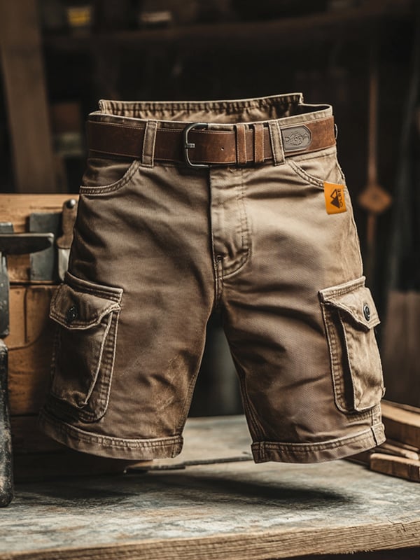 Markus Grau Relaxed Fit Cargo Shorts für Herren | Vintage Workwear-Stil | Freizeit und Outdoor - S-XXL