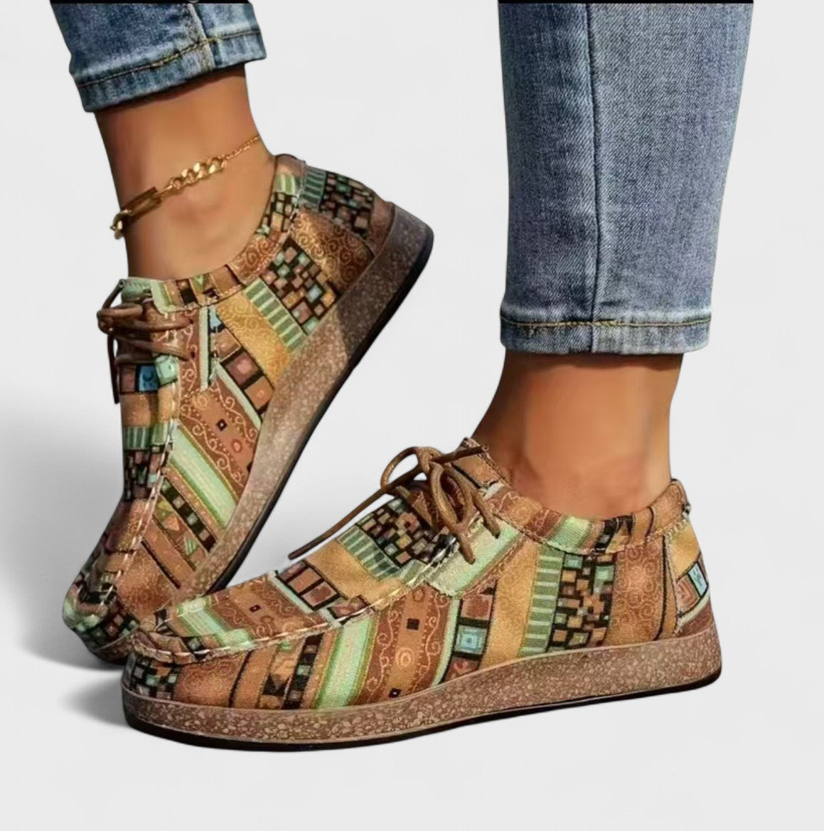 Hanna Rot Ethnisches Patchwork Lace-Up Plateau-Sneaker für Damen | Leichter Komfort Boho-Stil
