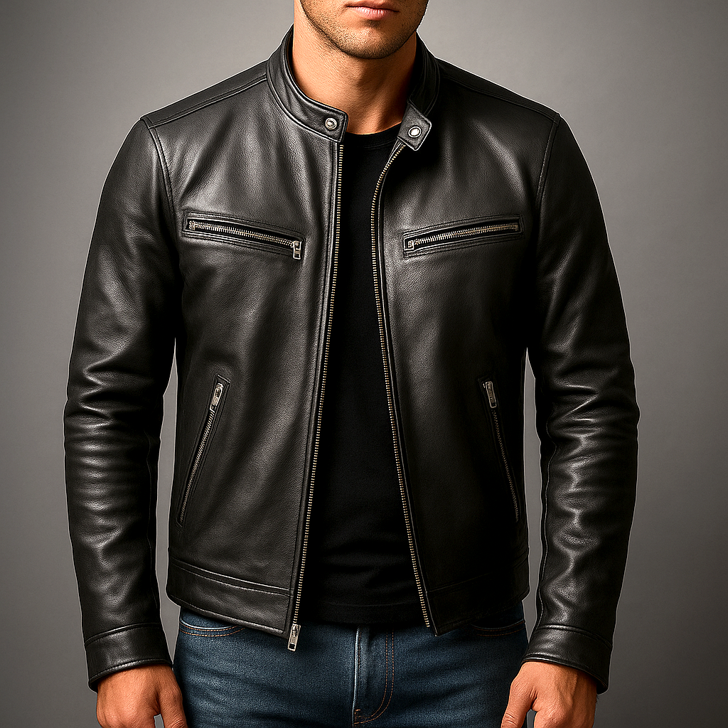 Werner Zigarrenbraun Vintage Leder-Optik Biker-Jacke für Herren | Casual Freizeit Vintage Stil - XS/S/M/L/XL/2XL/3XL