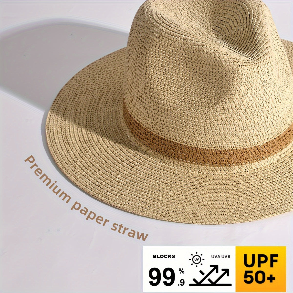 Vreni Khaki Breiter Krempe Stroh Sonnenhut Unisex | Sommer Strand Urlaub Casual - M/L
