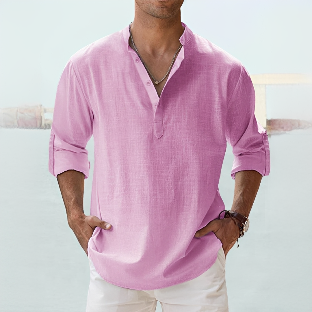 Kurt Beige Linen-Look Henley Sommerhemd for Men | Leichter Entspannter Stil | Urlaub und Alltag - S/M/L/XL/2XL/3XL/4XL