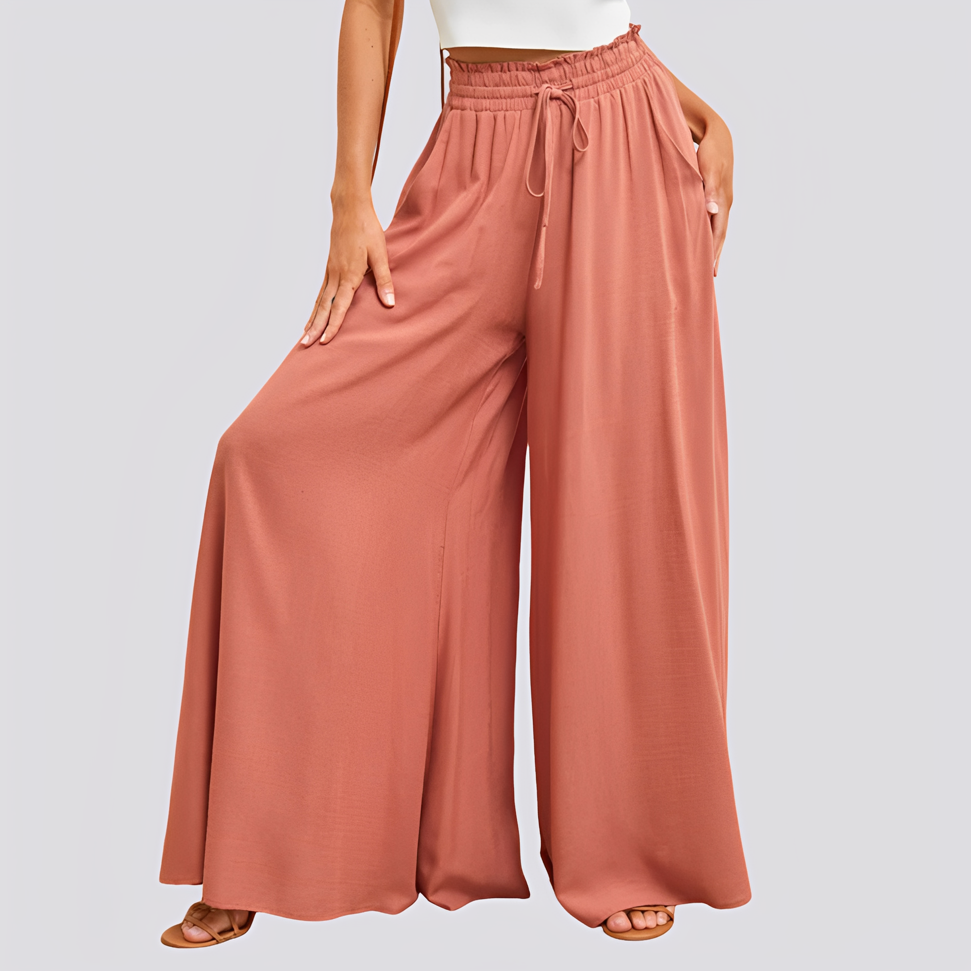 Regina Orange Weites Bein Palazzo Hose für Damen | Fliessende Passform | Alltag und Freizeit - S/M/L/XL/2XL