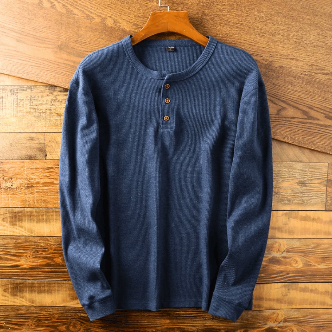 Werner Grau Geripptes Langarm-Henley-Shirt für Herren | Entspannter Komfort | Alltag & Freizeit - S/M/L/XL/2XL