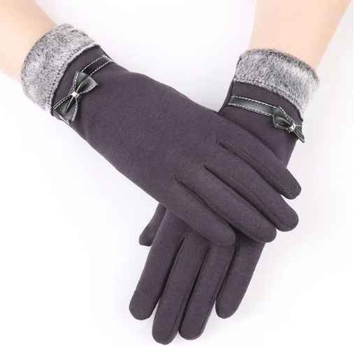 Erika Schwarz Touchscreen-Handschuhe mit Kunstfell-Besatz für Damen | Warme Winterhandschuhe Casual - Einheitsgrösse