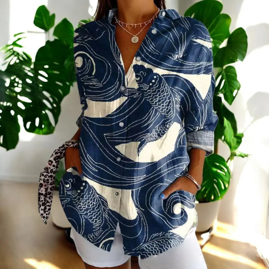 Blaire Damen Bluse | Printdesign mit Knopfleiste, 100% Baumwolle- S-5XL