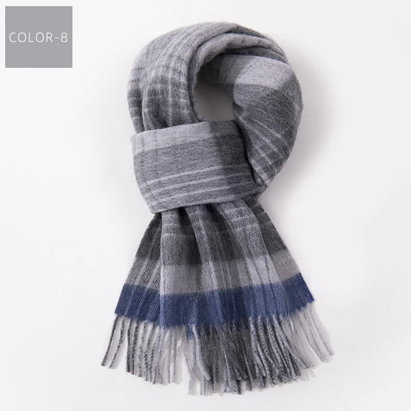 Ernst Blau Karierter Winter-Schal mit Fransen für Damen und Herren | Karomuster Warm Casual - 180 x 30 cm