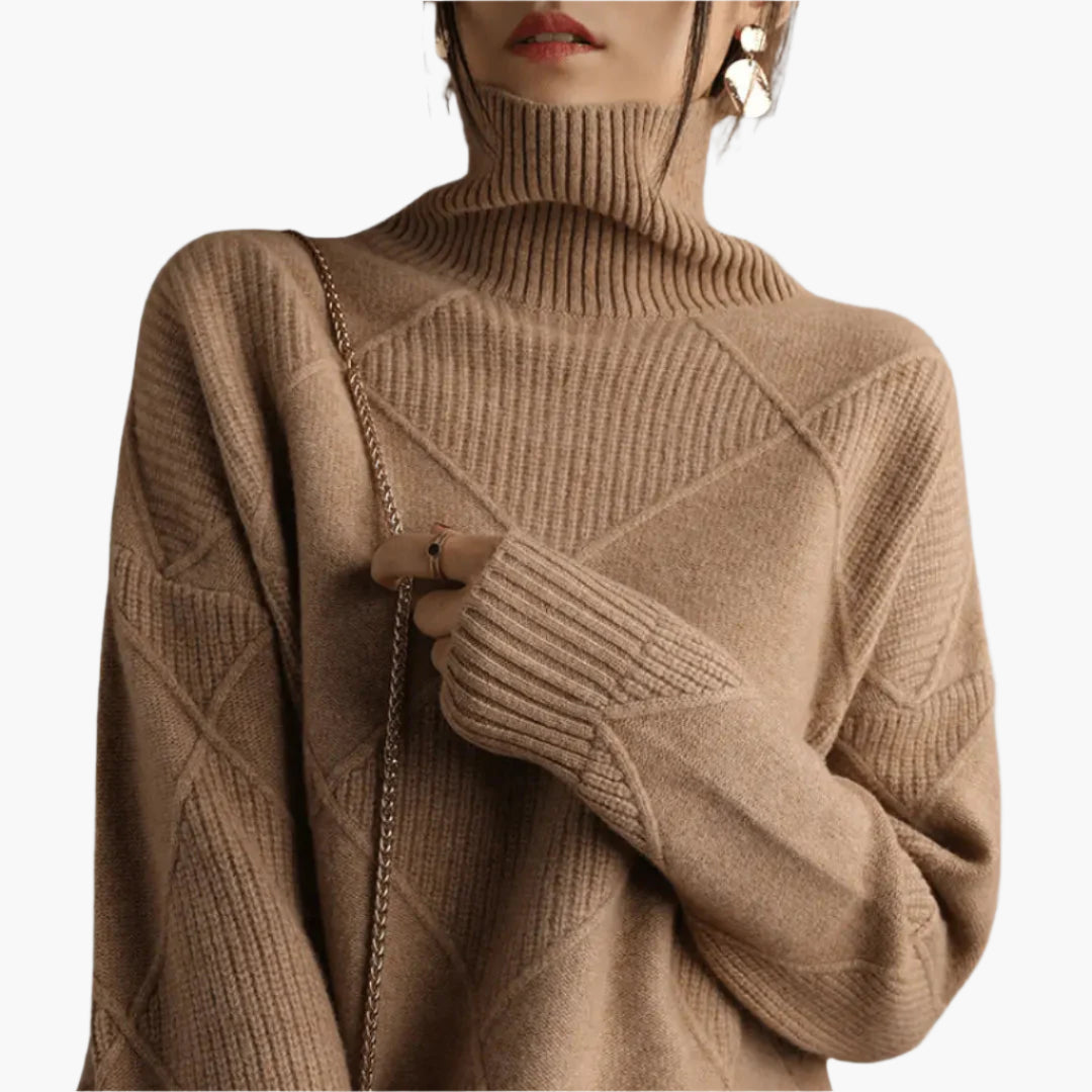 Anita Gelb Oversized Rollkragenpullover mit Rautenmuster für Damen | Casual Büro Herbst - S/M/L/XL/2XL