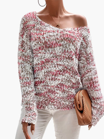Karin Rot Schulterfreier Grobstrick-Pullover für Damen | Lockerer Casual Stil Winter - XS/S/M/L