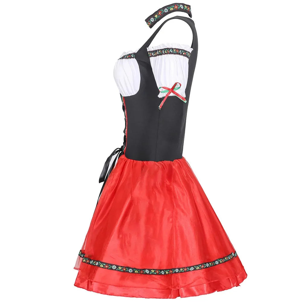 Gisela Rot Schulterfreies Oktoberfest Dirndl Kostüm für Damen | Trachtenkleid mit Schnürung - S/M/L/XL/2XL