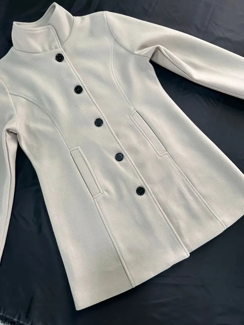 Renate Schwarz Taillierter Einreihiger Mantel für Damen | Eleganter Einknopfverschluss Herbst Casual - S/M/L/XL/2XL
