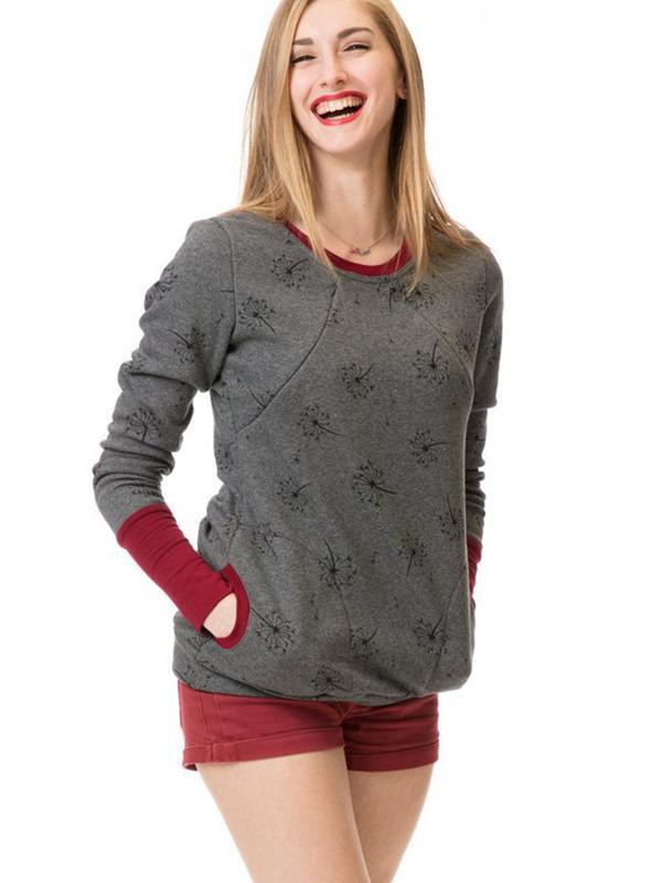 Adelheid Grau Bedrucktes Still-Sweatshirt mit Stillfunktion für Damen | Schwangerschaft Freizeit - S/M/L/XL