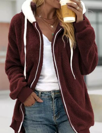 Vreni Hellgrün Oversized Teddy-Fleece Kapuzenjacke mit Reissverschluss für Damen | Winter Casual Stil - S/M/L/XL/2XL/3XL/4XL/5XL