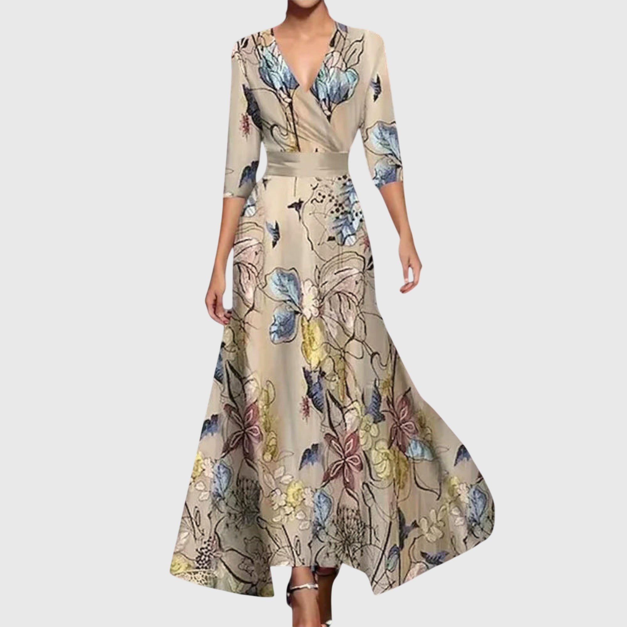 Silvia Rot Geblümtes Wickel-Maxikleid für Damen | Elegante A-Linie | Hochzeit und Abend - S/M/L/XL/2XL